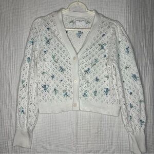 Vintage Inspired Embroidered Floral Knit Grandma Cardigan Sweater Women’s M